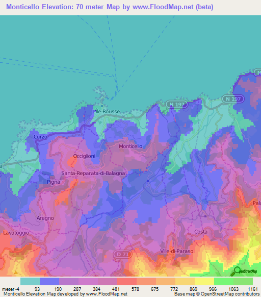 Monticello,France Elevation Map