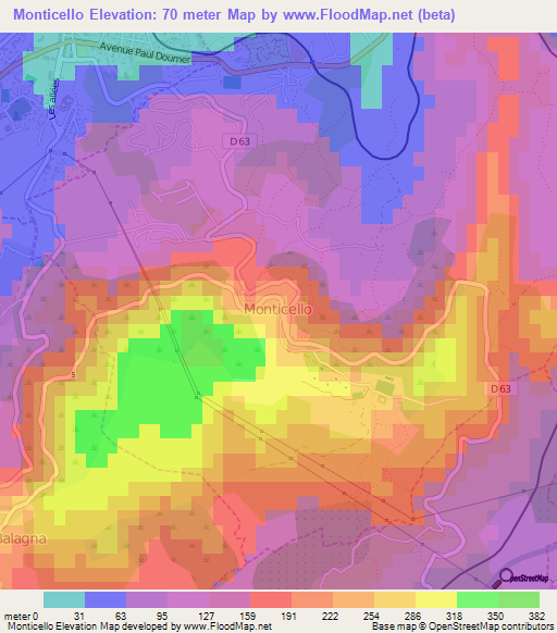 Monticello,France Elevation Map