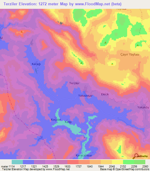 Terziler,Turkey Elevation Map