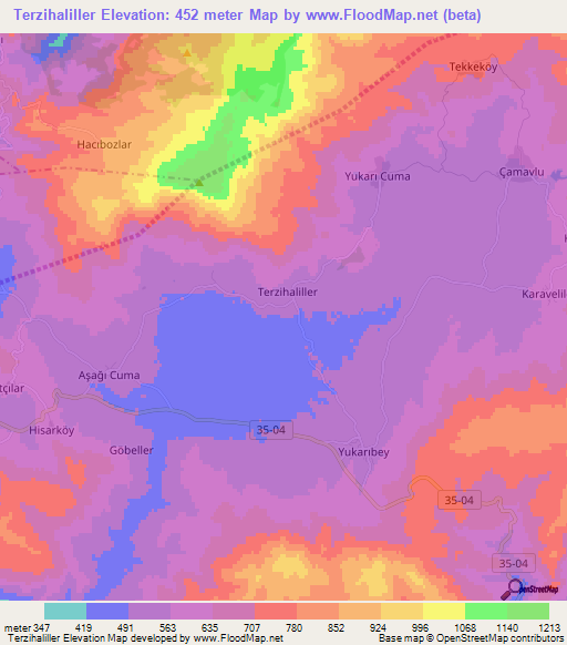 Terzihaliller,Turkey Elevation Map