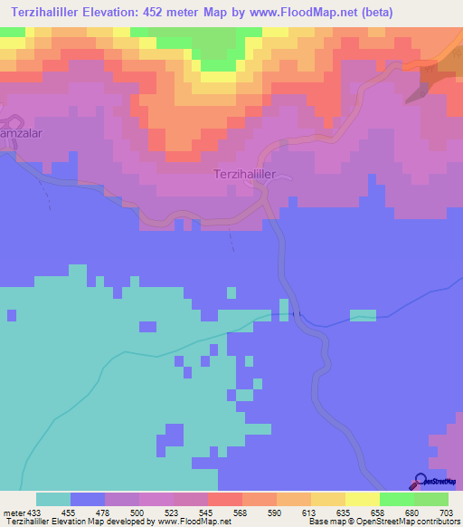 Terzihaliller,Turkey Elevation Map