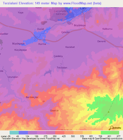 Terzialani,Turkey Elevation Map