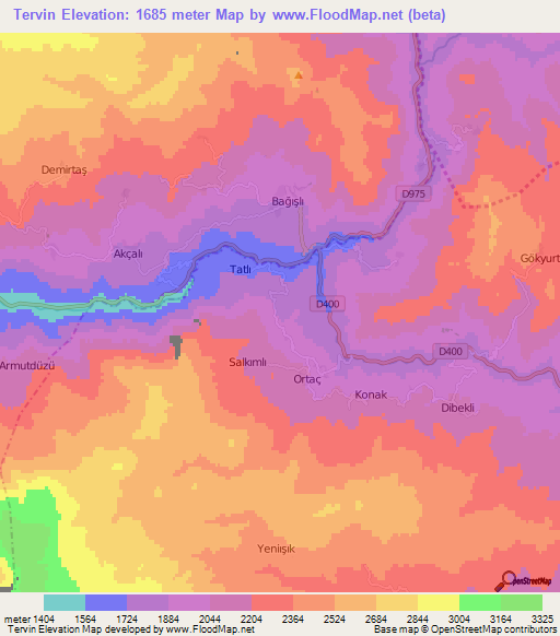 Tervin,Turkey Elevation Map