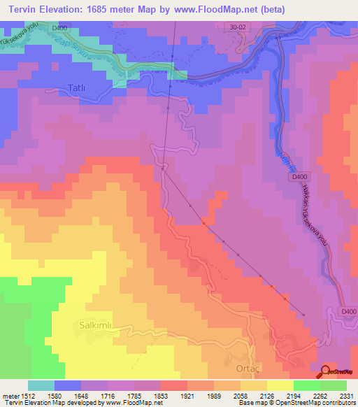 Tervin,Turkey Elevation Map