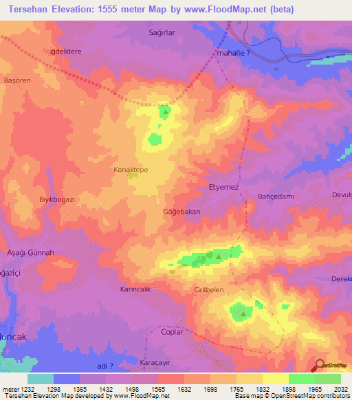 Tersehan,Turkey Elevation Map