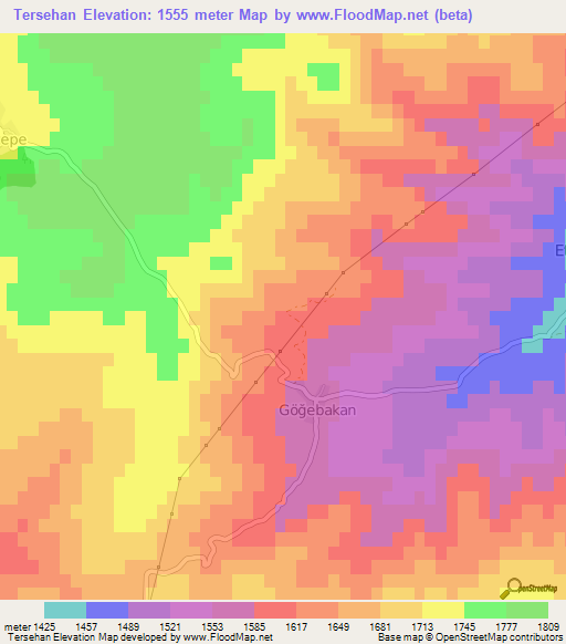 Tersehan,Turkey Elevation Map