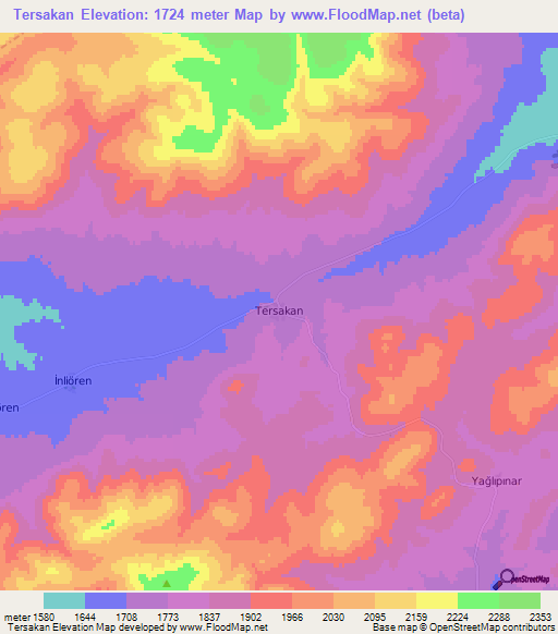 Tersakan,Turkey Elevation Map