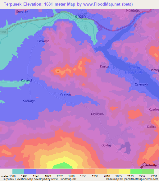 Terpusek,Turkey Elevation Map