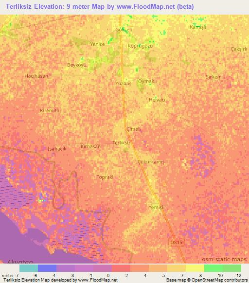 Terliksiz,Turkey Elevation Map