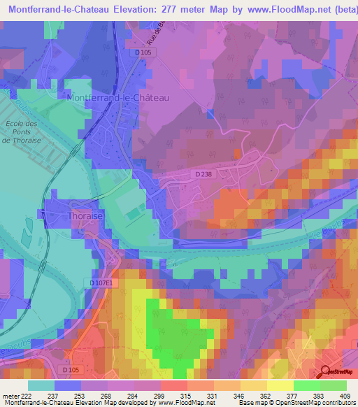Montferrand-le-Chateau,France Elevation Map