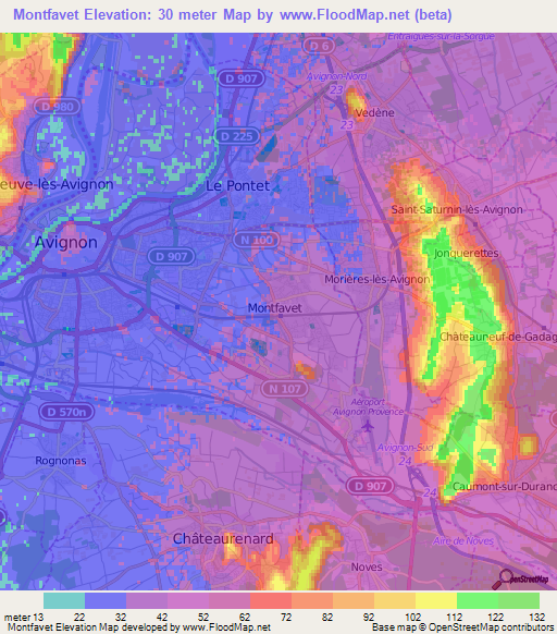 Montfavet,France Elevation Map