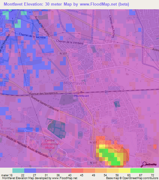 Montfavet,France Elevation Map