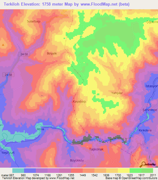 Terkiloh,Turkey Elevation Map