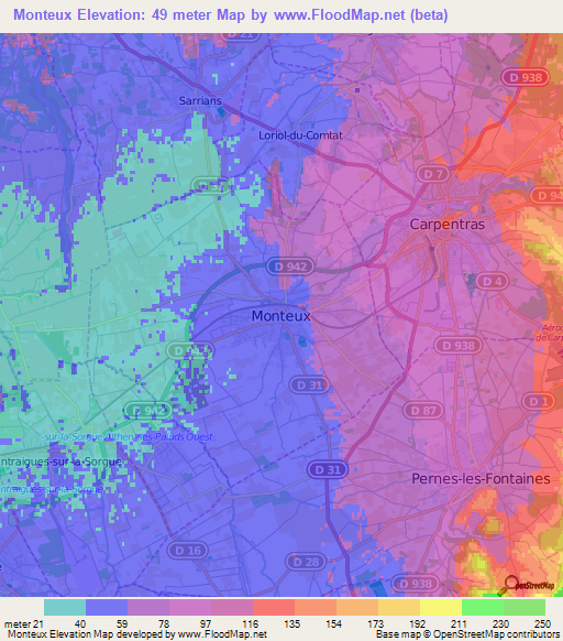 Monteux,France Elevation Map