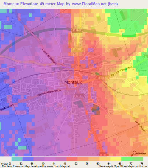 Monteux,France Elevation Map