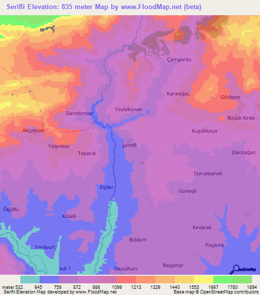 Serifli,Turkey Elevation Map