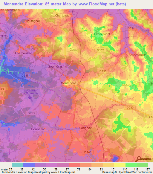 Montendre,France Elevation Map