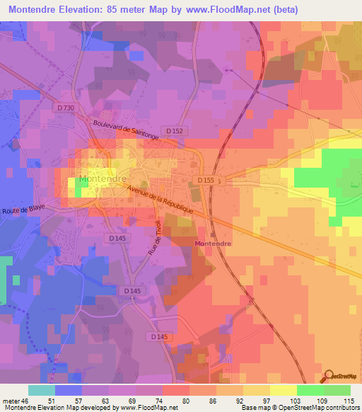 Montendre,France Elevation Map