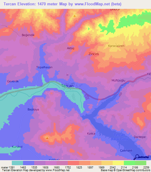 Tercan,Turkey Elevation Map