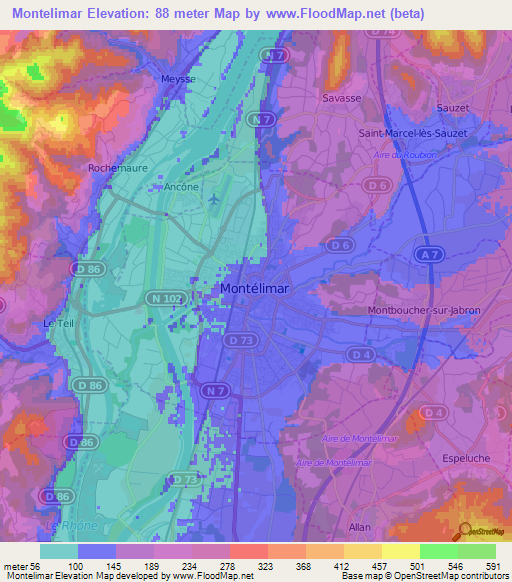 Montelimar,France Elevation Map