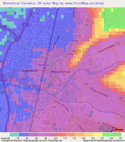 Montelimar,France Elevation Map