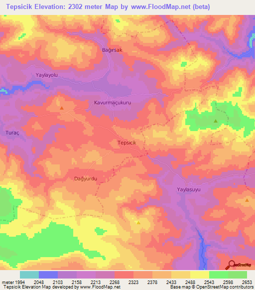 Tepsicik,Turkey Elevation Map