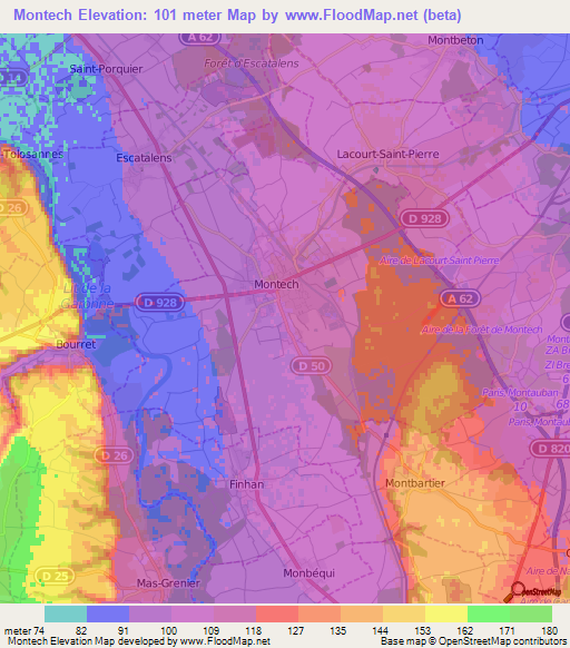Montech,France Elevation Map