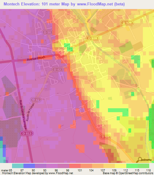 Montech,France Elevation Map