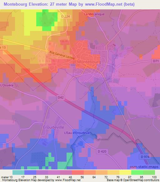 Montebourg,France Elevation Map