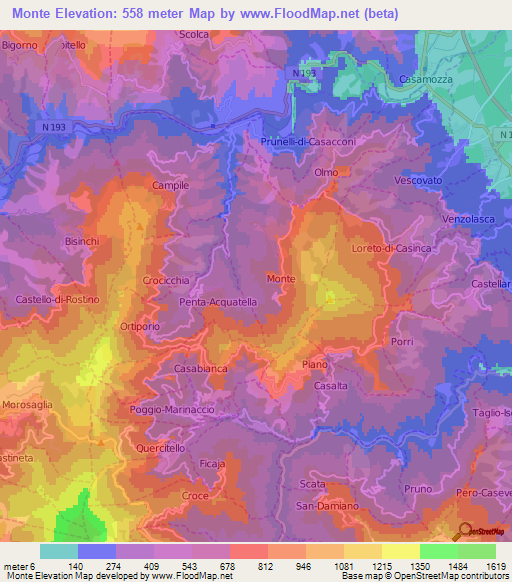 Monte,France Elevation Map