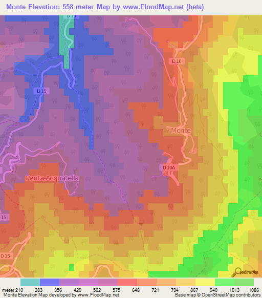 Monte,France Elevation Map