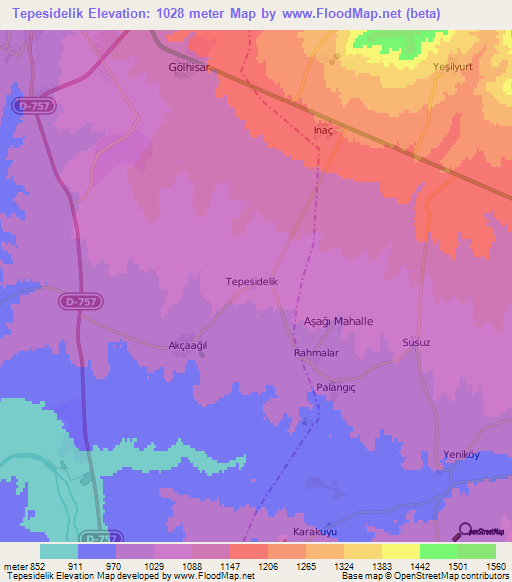 Tepesidelik,Turkey Elevation Map