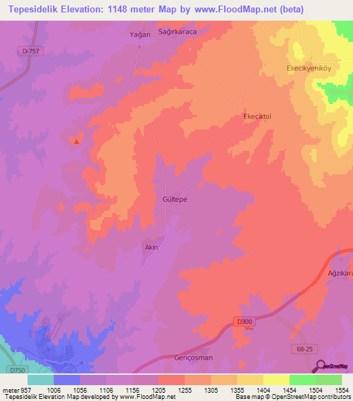 Tepesidelik,Turkey Elevation Map