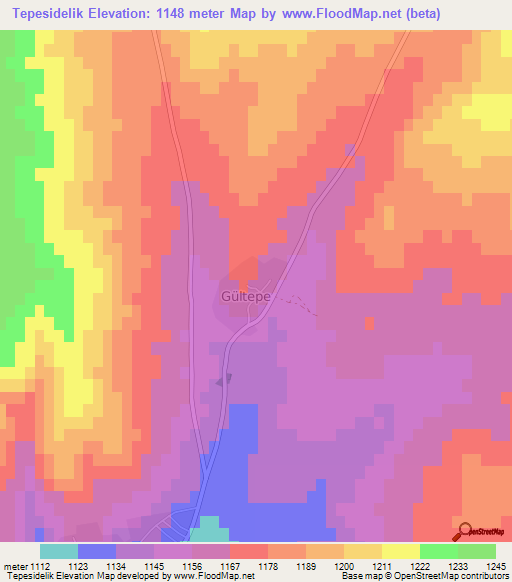 Tepesidelik,Turkey Elevation Map