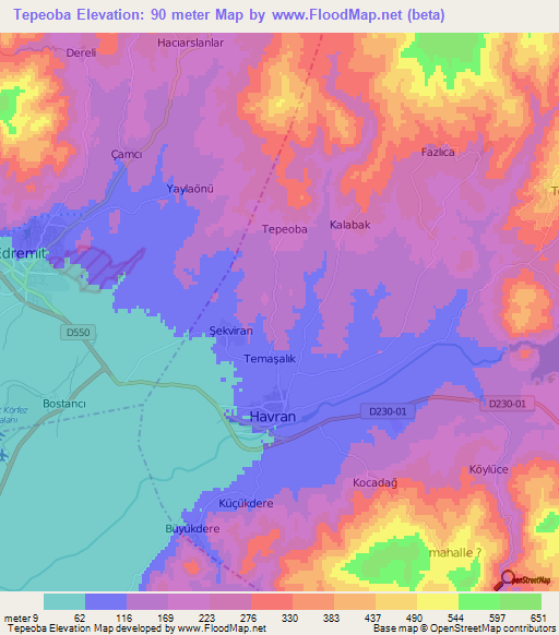 Tepeoba,Turkey Elevation Map