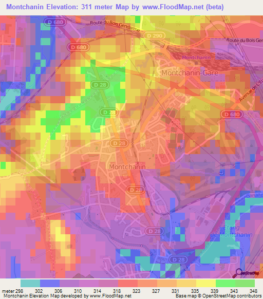 Montchanin,France Elevation Map