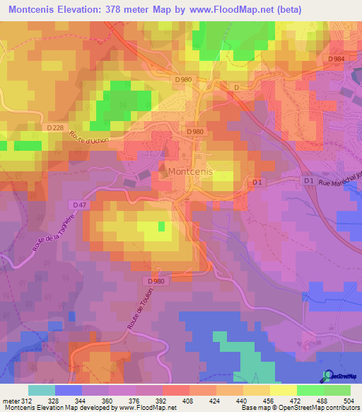 Montcenis,France Elevation Map