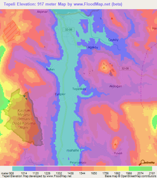 Tepeli,Turkey Elevation Map