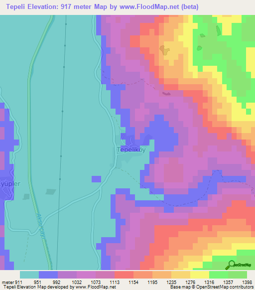 Tepeli,Turkey Elevation Map