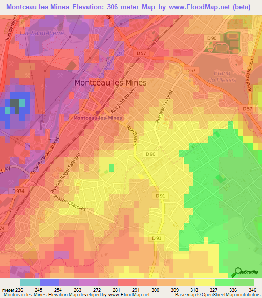 Montceau-les-Mines,France Elevation Map