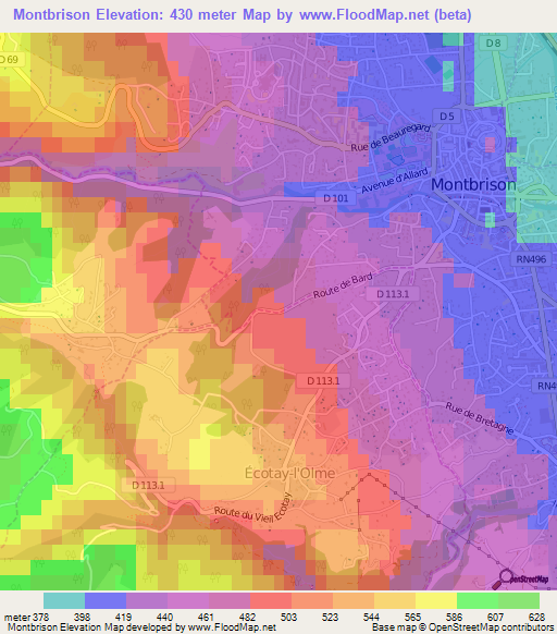 Montbrison,France Elevation Map