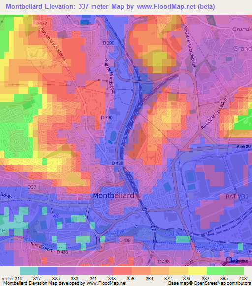 Montbeliard,France Elevation Map