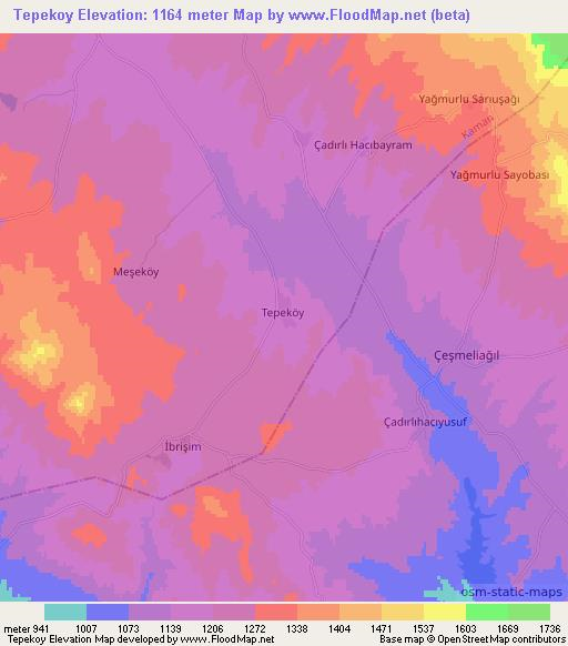 Tepekoy,Turkey Elevation Map