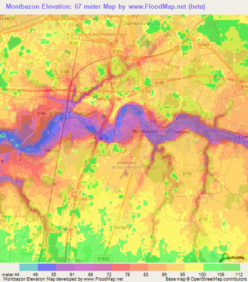 Montbazon,France Elevation Map