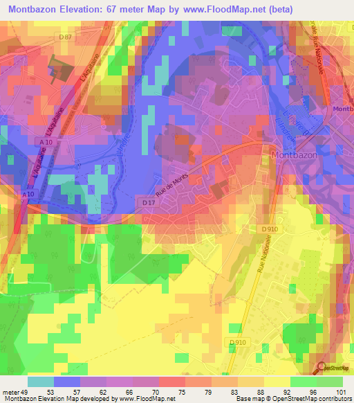 Montbazon,France Elevation Map