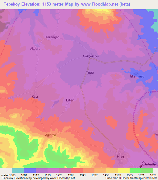 Tepekoy,Turkey Elevation Map