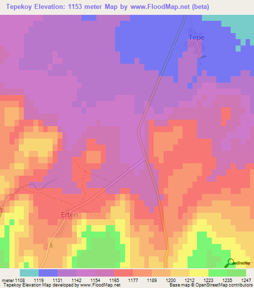 Tepekoy,Turkey Elevation Map