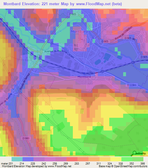 Montbard,France Elevation Map