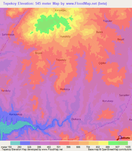 Tepekoy,Turkey Elevation Map