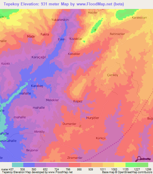 Tepekoy,Turkey Elevation Map